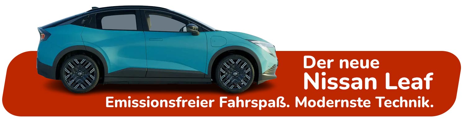 zu sehen: Nissan Leaf in roter Box Seitlich